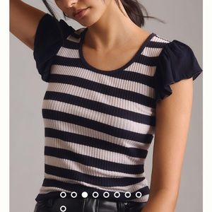 Anthropologie Navy and white striped flutter sleeve top, Small